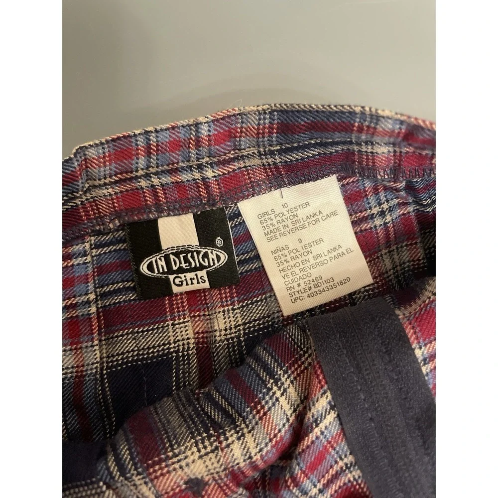 Vintage In Design Mini Skirt Girls Size 10 Plaid Blue Red Pleated Y2K